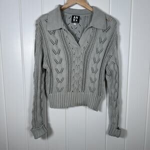 Alp-n-Rock‎ Sweater XS Light Green Karin Polo Pointelle Cotton Collared Cropped